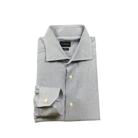 Ermenegildo Zegna Other - Ermengildo Zegna Blue White Patten Current Trofeo Cotton Button Front Size 17.5